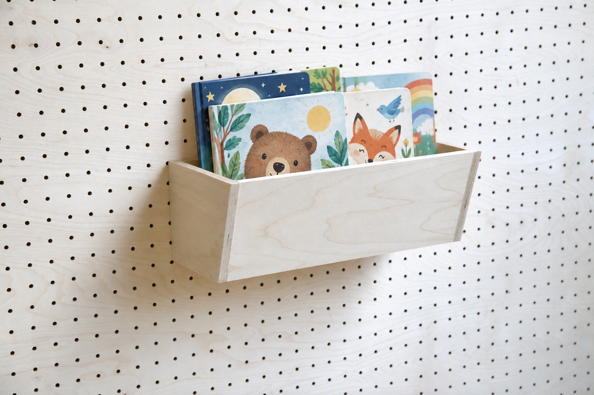 Bac en bois pour pegboard – rangement mural panneau perforé