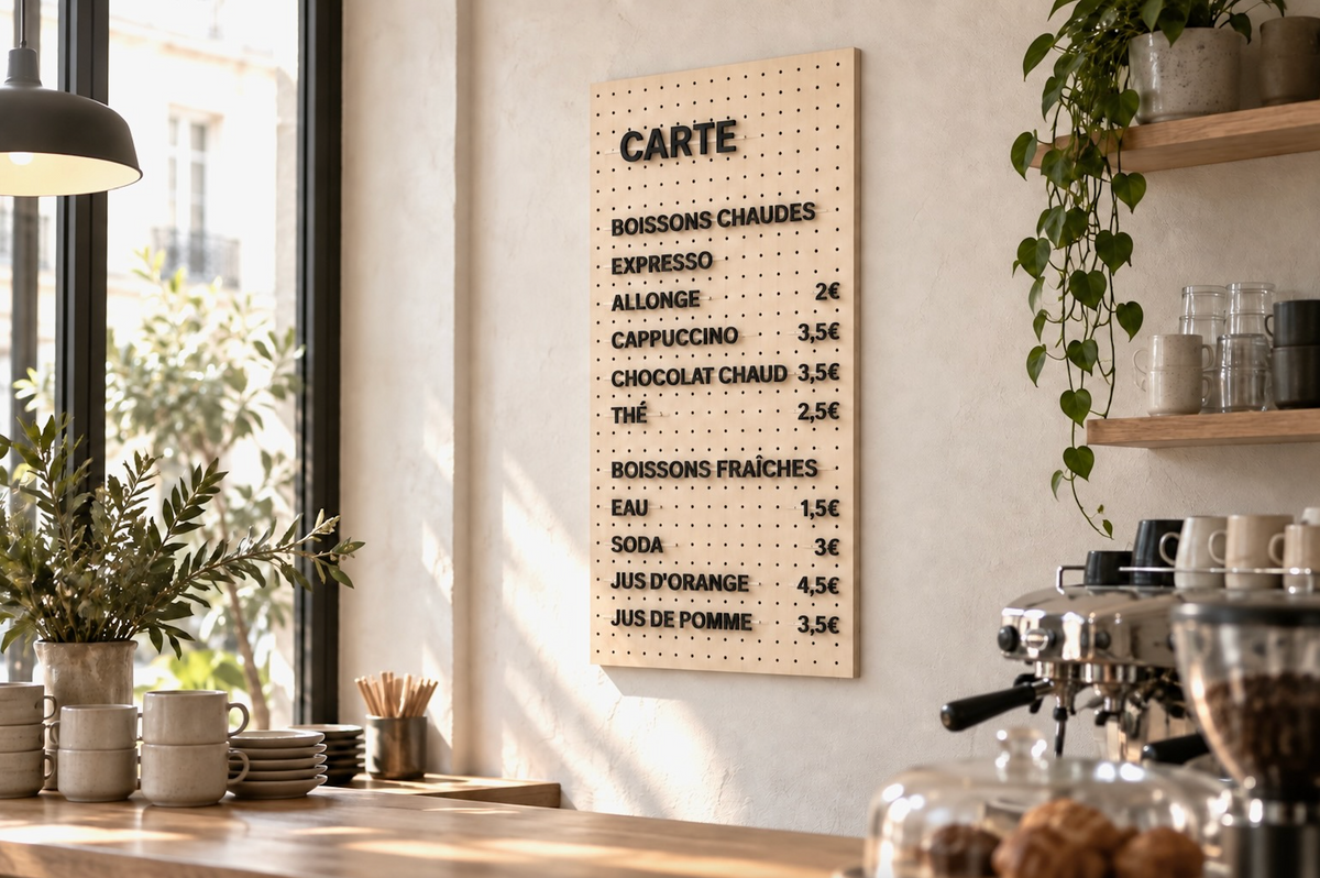Module Menu pour pegboard – kit signalétique murale restaurant