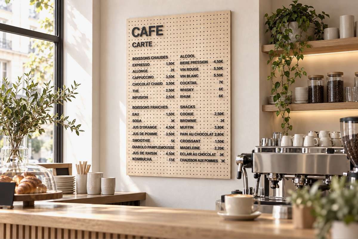 Module Menu pour pegboard – kit signalétique murale restaurant