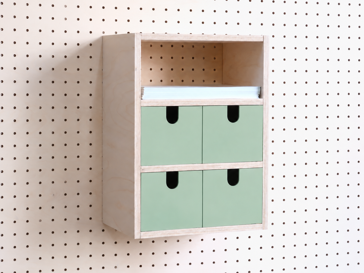 Opbergbox met 3 vakken voor pegboard – wandorganizer voor bureau en A4