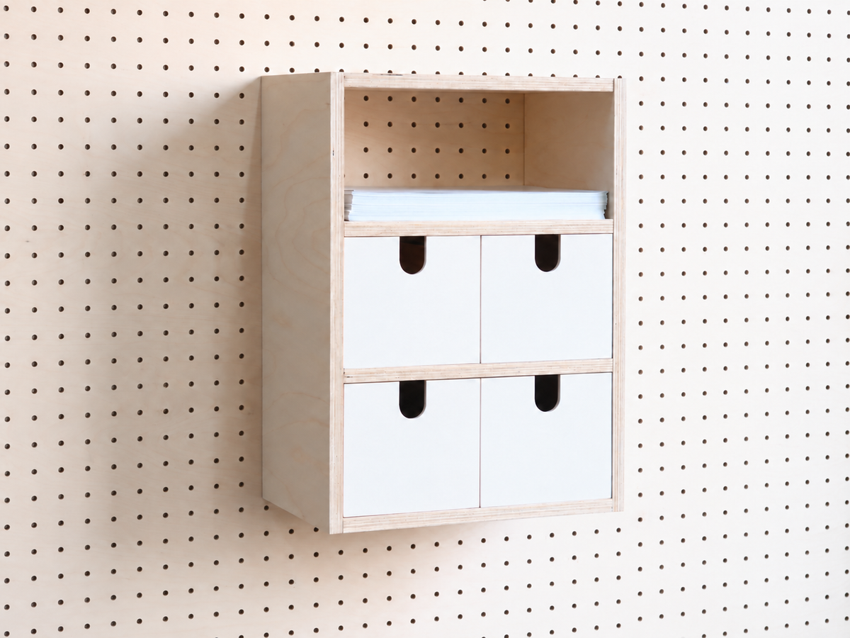 Opbergbox met 3 vakken voor pegboard – wandorganizer voor bureau en A4