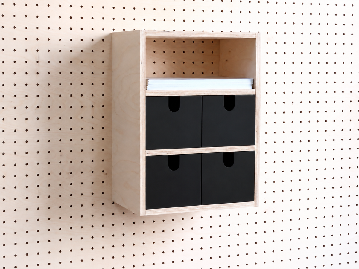 Opbergbox met 3 vakken voor pegboard – wandorganizer voor bureau en A4
