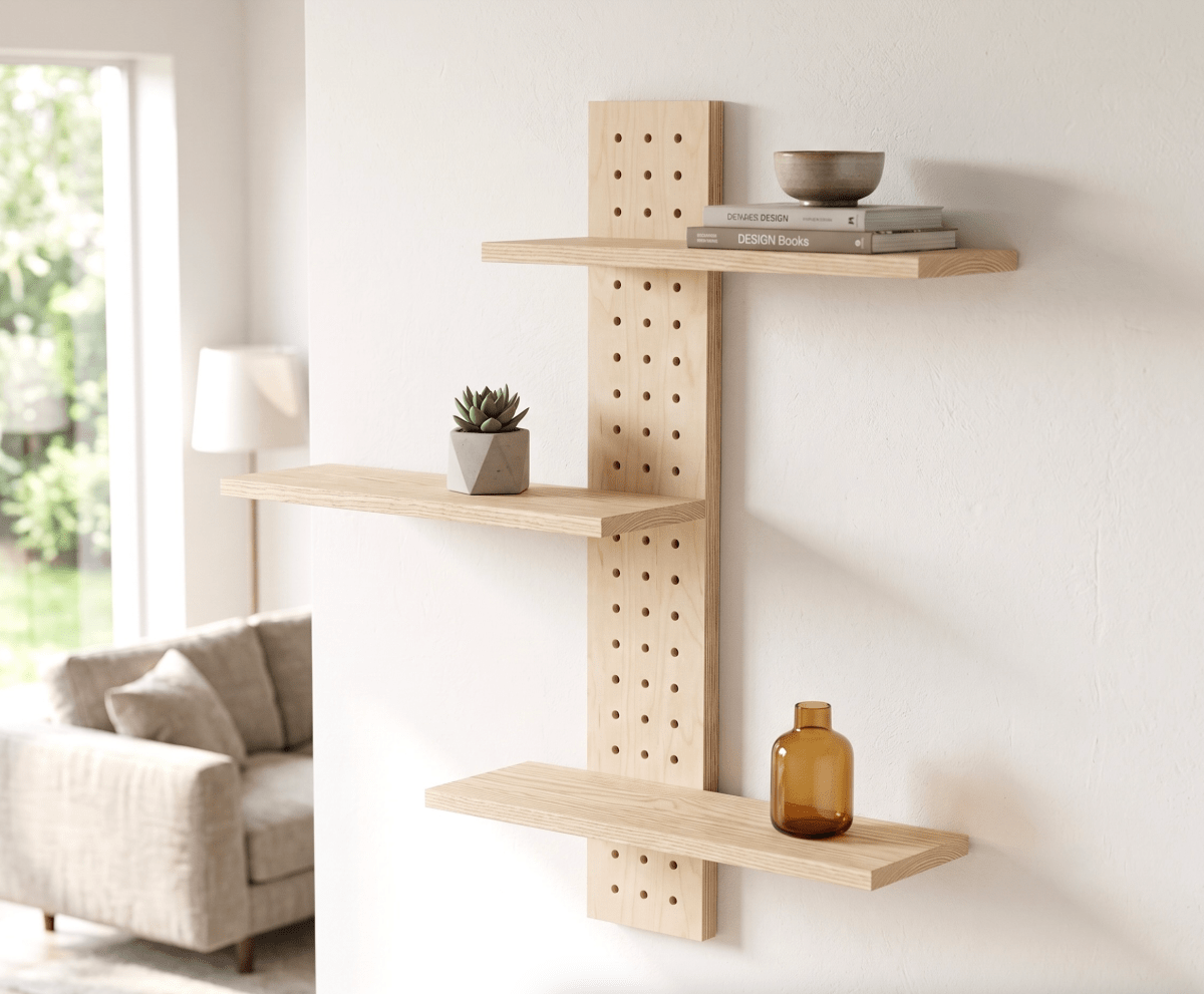 Etagère verticale - Pegboard vertical et ses trois tablettes en frêne massif - Aire -  - 3