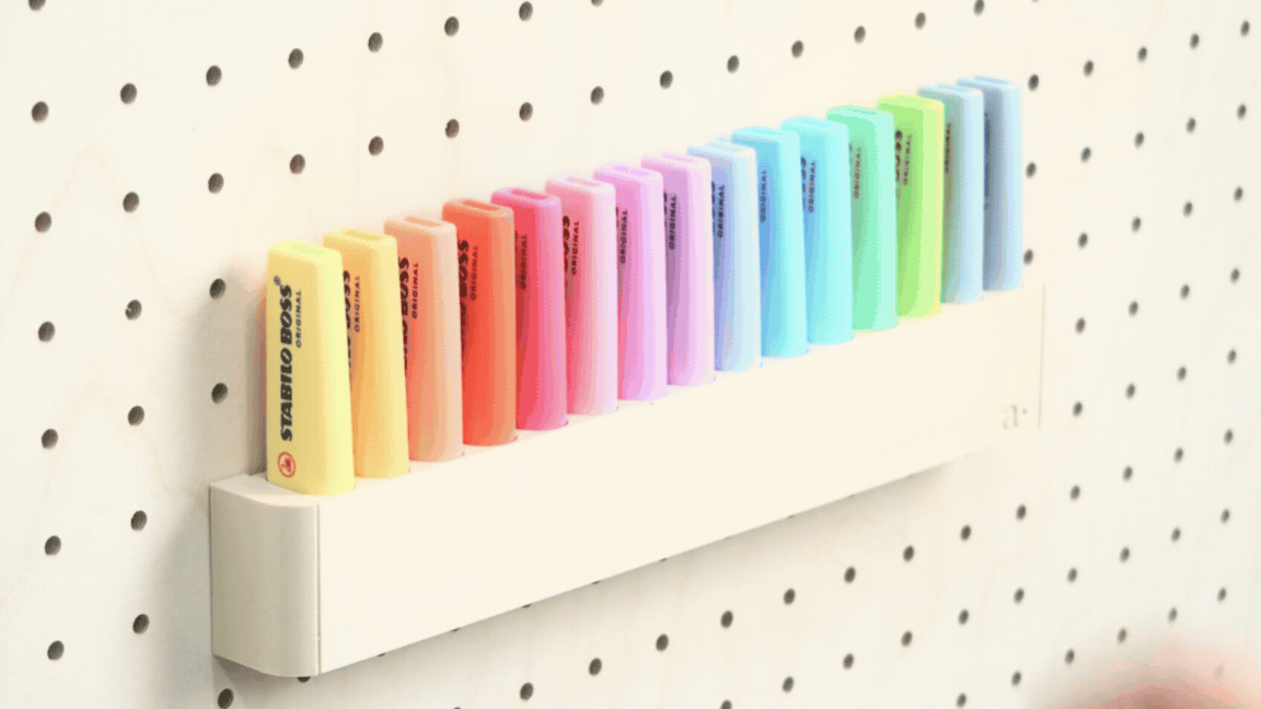 Kantelbare markeerstiftenhouder voor pegboard – wandorganizer met 15 STABILO BOSS Pastel